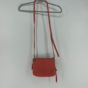 Fossil Orange Leather Crossbody Bag Small Coral Clutch Purse Zip Top Adjustable